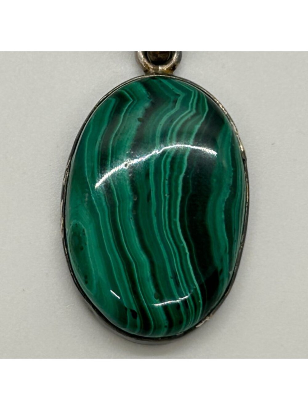 Natural Malachite Pendant 925 Sterling Silver Oval Green Banded Gemstone Necklac - Picture 12 of 12